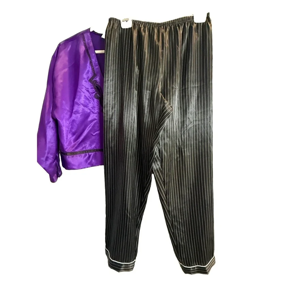 Vtg Victoria's Secret Gold Label Purple Satin Top S Macys Pinstripe Pants M Set